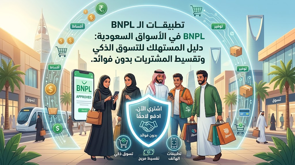 تطبيقات الـ BNPL في الأسواق السعودية: دليل المستهلك للتسوق الذكي وتقسيط المشتريات بدون فوائد.